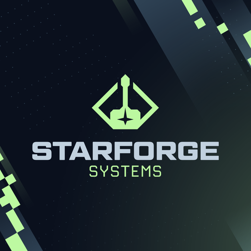 Starforge systems logo over square background pattern.png