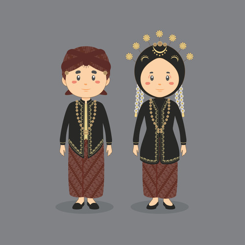 Couple Character Wearing Central Java Traditional Wedding Dress