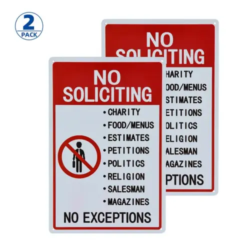 No Soliciting Sign 2 Pack No Exceptions Metal Warning Sign Indoor Outdoor Use for Home Business.jpg .webp