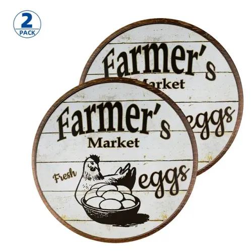 2 Pack Vintage Look Tin Metal Sign 12 x 12 inch Farmers Market Fresh Eggs.jpg 640x640.webp