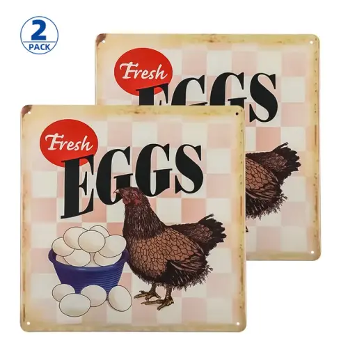 2 Pack Vintage Tin Sign Decor Farm Fresh Eggs Chicken Wall Decor for Kitchen Home Garage.jpg 640x640.webp