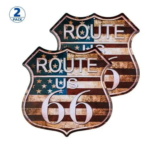 2 Pack Route 66 Signs Vintage Road Signs with Polygon Metal Tin Sign for Wall Decor.jpg 640x640.webp