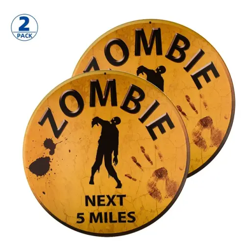 2 Pack Vintage Zombies Next 5 Miles Metal Novelty Sign Distressed 12 Inch Round Metal Wall.jpg 640x6.webp