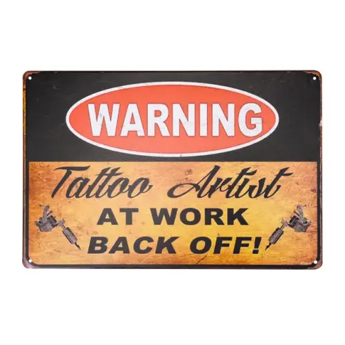 TIN SIGN Warning Tattoo Artist at work Metal Sign 8x 12 Inches.jpg 640x640.webp