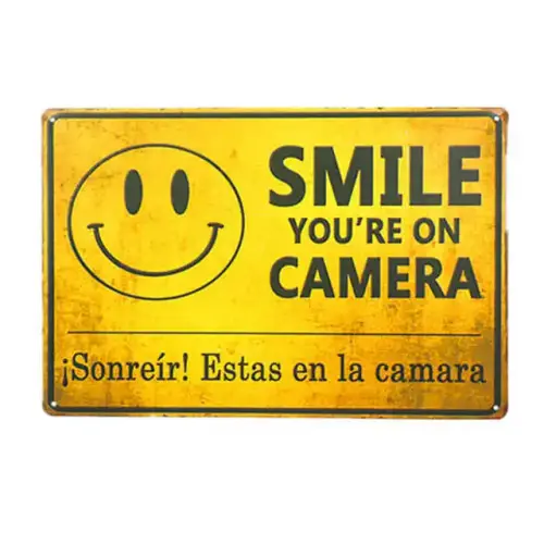 vintage Garden Garage decor Smile You re on Camera Video Surveillance Sign Retro Tin Poster.jpg 640x.webp