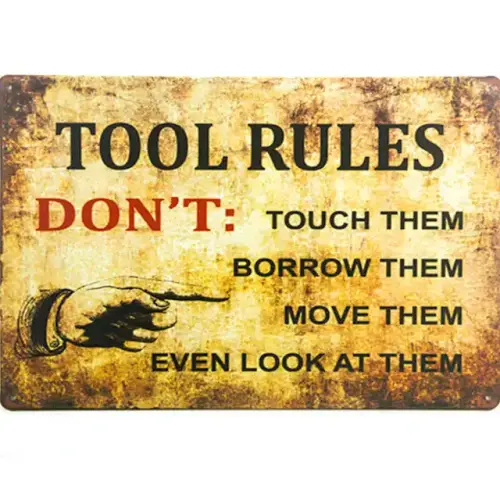 shabby chic Retro Tool Rules don t even look at them metal wall art sticker.jpg 640x640.webp