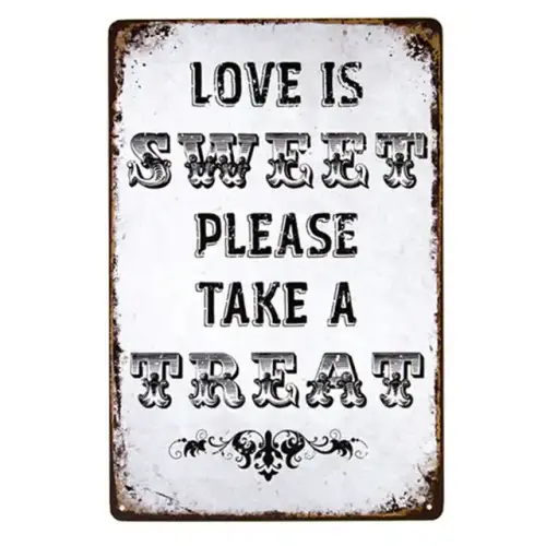 Rustic Chic Country Burlap Wedding Sign LOVE IS SWEET TAKE A TREAT Metal Plaque Sign.jpg 640x640.webp