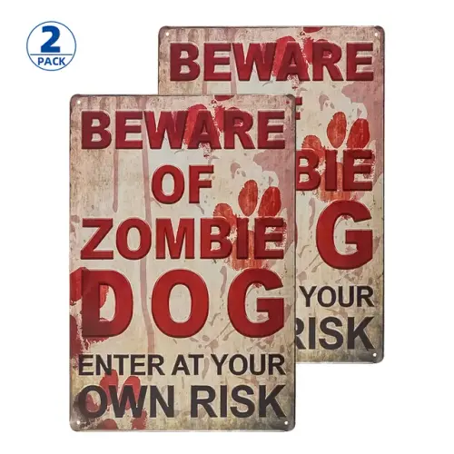 2Pack Beware of Zombie Dog Enter At Your Own Risk Novelty Funny Outdoor Metal Sign.jpg 640x640.webp