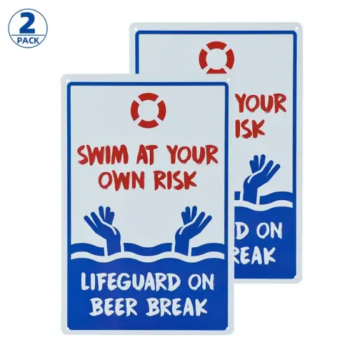 2 Pack Swimming Pool Sign Swim at Your Own Risk Life Guard on Beer Break 18x12.jpg 640x640.webp