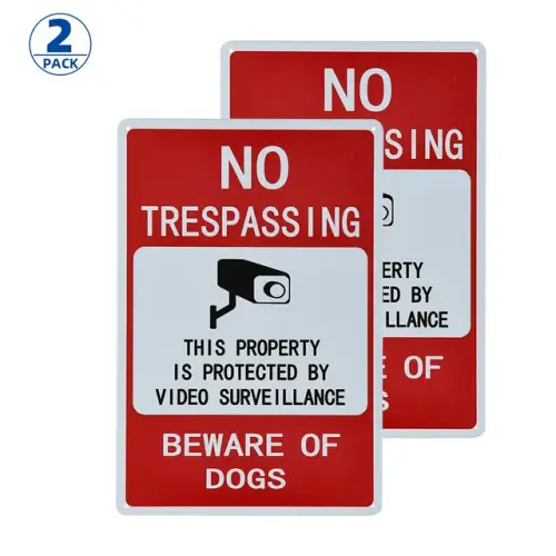 Video Surveillance Sign 2 Pcs No Trespassing Security Alert Metal Sign Warning Beware of dogs sign.j.webp