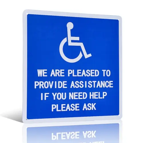 We are Pleased to Provide Assistance metal sign 10x10 inch poster for Accessible.jpg 640x640.webp