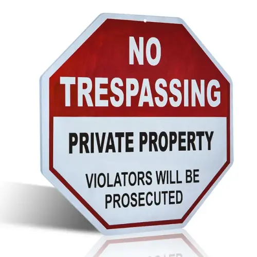 No Trespassing Sign Private Property 12x12 Octagon Shaped Rust Free Metal UV Printed Easy to Moun.jp.webp