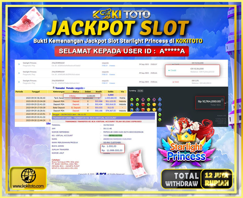 KOKITOTO JACKPOT SLOT Starlight Princess Rp. 12.000.000,- LUNAS