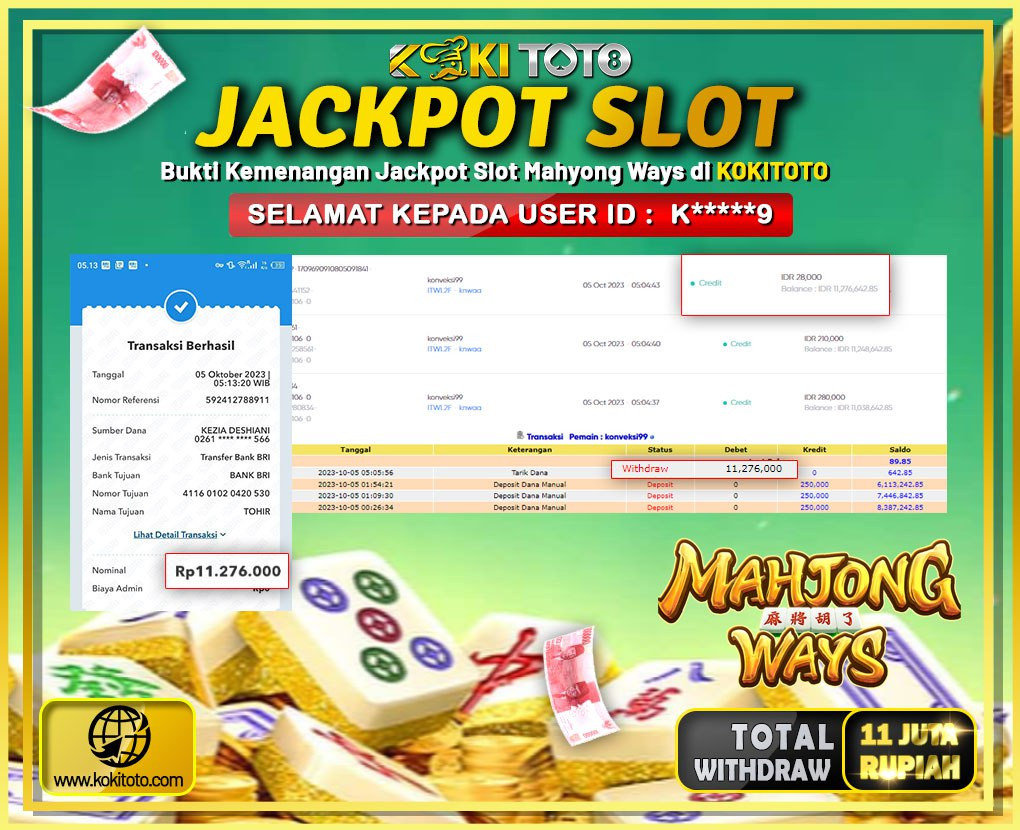 KOKITOTO JACKPOT SLOT MAHYONG WAYS Rp. 11.276.000,- LUNAS