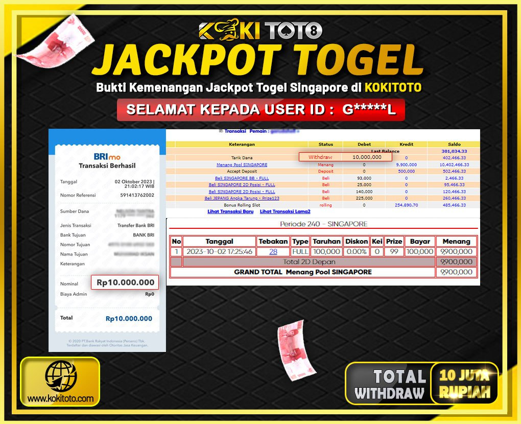 KOKITOTO JACKPOT TOGEL SINGAPORE Rp. 10.000.000,- LUNAS