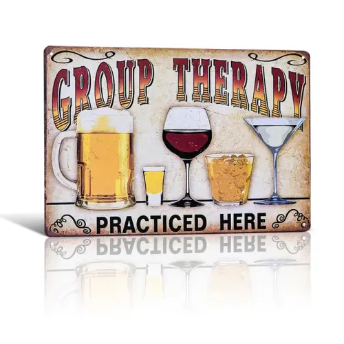 Metal Tin signs Group Therapy Practiced Here Alcohol Beer Poster Vintage Bar Pub sign Decor Restaura.webp