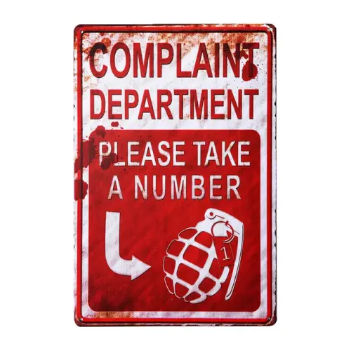 COMPLAINT DEPARTMENT Home Pub Warning Sign Metal Tin Plate Decor.jpg 640x640.webp
