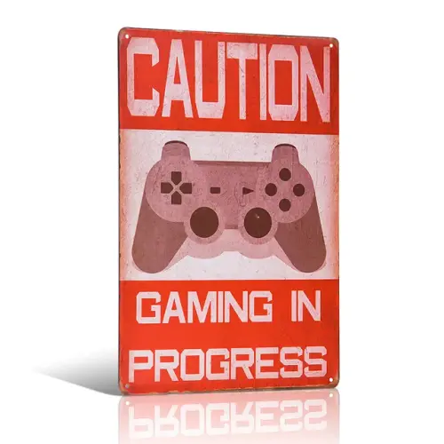CAUTION GAMING IN PROGRESS TIN SIGN Vintage Wall Decor Pub Bar Metal Decor.jpg 640x640.webp