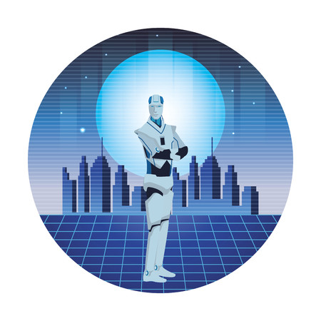 120035925 humanoid robot avatar cartoon character futuristic cityscape round icon vector illustratio.jpg