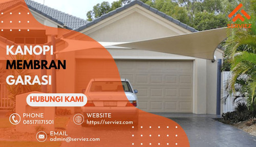 Gambar ini memperlihatkan desain elegan dan fungsional dari kanopi membran garasi yang memikat. Kanopi modern ini tidak hanya memberikan perlindungan maksimal terhadap cuaca eksternal, tetapi juga menambahkan sentuhan estetika yang menawan untuk rumah Anda. Dengan material membran kualitas tinggi yang tahan lama dan inovatif, kanopi ini akan meningkatkan penampilan garasi Anda secara dramatis.

Untuk konsultasi lebih lanjut tentang desain, ukuran, dan penawaran khusus, silakan hubungi kami melalui WhatsApp di nomor [085173309170]. Anda juga dapat mengirimkan pertanyaan melalui email ke [admin@serviez.com]. Kunjungi situs web kami di [https://serviez.com/wp-admin] untuk informasi lebih lanjut dan inspirasi lainnya mengenai produk kanopi kami.