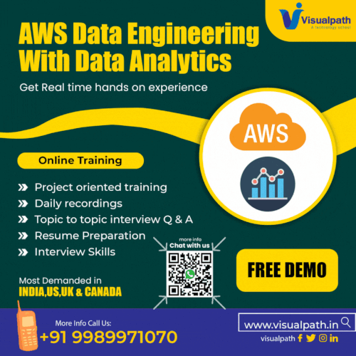 Visualpath provides top-quality AWS Data Engineering Online Training conducted by real-time experts. Our training is available worldwide, and we offer daily recordings and presentations for reference. Call us at +91-9989971070 for a free demo.
WhatsApp: https://www.whatsapp.com/catalog/919989971070/
Visit blog: https://visualpathblogs.com/
Visit: https://www.visualpath.in/aws-data-engineering-with-data-analytics-training.html