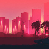 4528217 synthwave dmc delorean delorean palm trees back to the future artwork 80scity pink cityscape