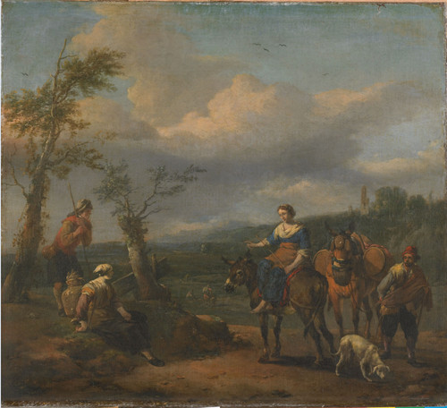 Lingelbach, Johannes Итальянский пейзаж с людьми, 1674, 34,5 cm х 36,5 cm, Холст, масло