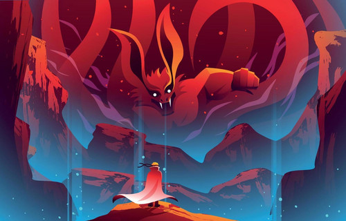 nine tailed fox fighting with minato free vector.jpg