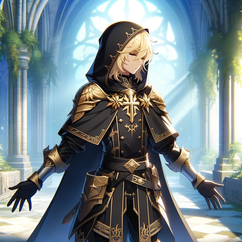 DALL·E 2023 12 15 14.06.20 Create an anime style image of a cleric with blonde hair, dressed in a bl.png