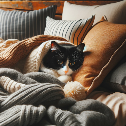 DALL·E 2023 12 14 13.54.13 Create an image of a black and white cat realistically cuddling into a co.png