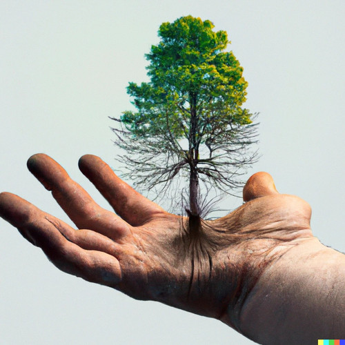a handpalm with a tree growing on top of it.jpg