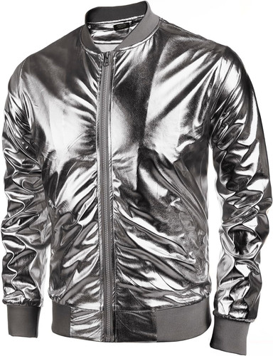COOFANDY Men's Metallic Jacket 70s Disco Christmas Party Varsity Jacket Zip up Baseball Bomber 1