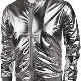 COOFANDY Men's Metallic Jacket 70s Disco Christmas Party Varsity Jacket Zip up Baseball Bomber 1
