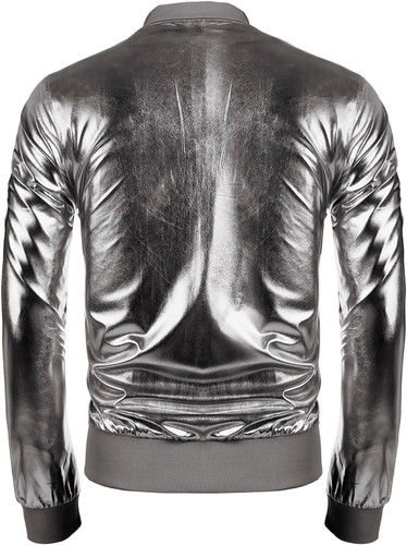 COOFANDY Men's Metallic Jacket 70s Disco Christmas Party Varsity Jacket Zip up Baseball Bomber 2