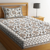 White Screen Print Floral Pattern Bed Sheet