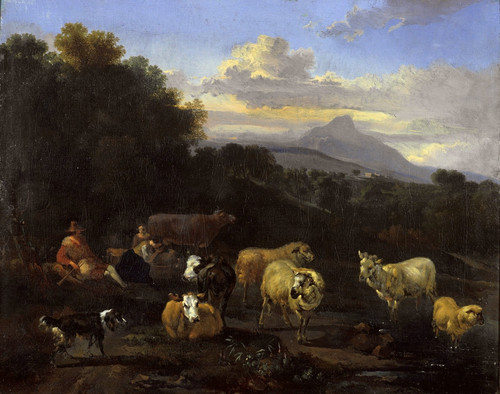 Итальянский пейзаж с пастухами и стадом. ок1660. 48х60. Замок Фриденштейн Гота