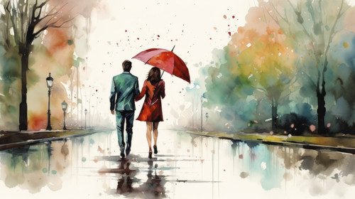 A watercolor depiction of a couple walking in the rain with an umbrella 00013 01.jpg