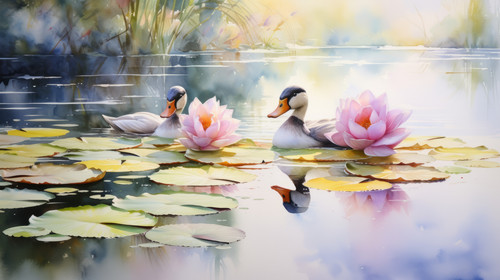 A serene lake scene with ducks and water lilies in watercolors 00003 00.jpg