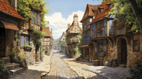 An old cobblestone street in Europe illustrated in watercolors 00096 01.jpg