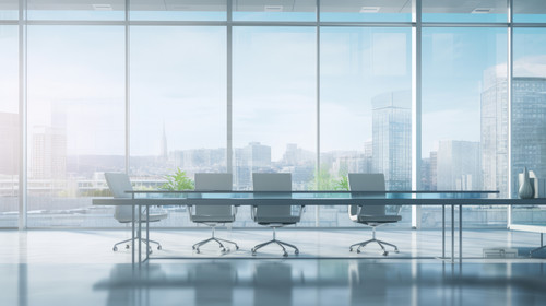 Beautiful blurred background of a light modern office interior with panoramic windows and beautiful .jpg