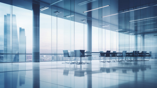 Beautiful blurred background of a light modern office interior with panoramic windows and beautiful .jpg