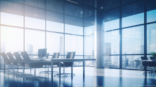 Beautiful blurred background of a light modern office interior with panoramic windows and beautiful .jpg