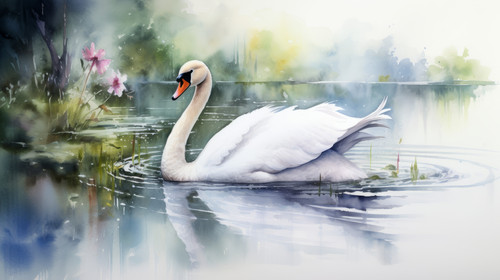 A watercolor painting of an elegant swan on a lake 00072 02.jpg
