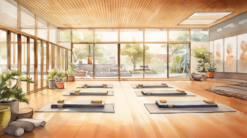 A watercolor illustration of a serene yoga studio 00038 00.jpg
