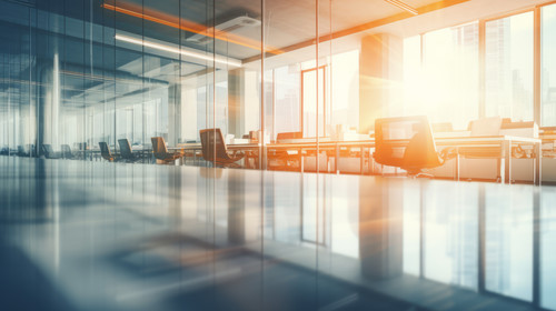 Beautiful blurred background of a light modern office interior with panoramic windows and beautiful .jpg