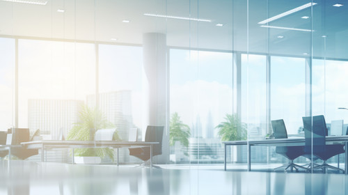 Beautiful blurred background of a light modern office interior with panoramic windows and beautiful .jpg