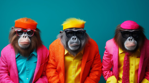 Creative animal concept Ape in a group vibrant bright fashionable outfits isolated on solid backgrou.jpg