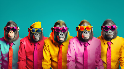 Creative animal concept Ape in a group vibrant bright fashionable outfits isolated on solid backgrou.jpg