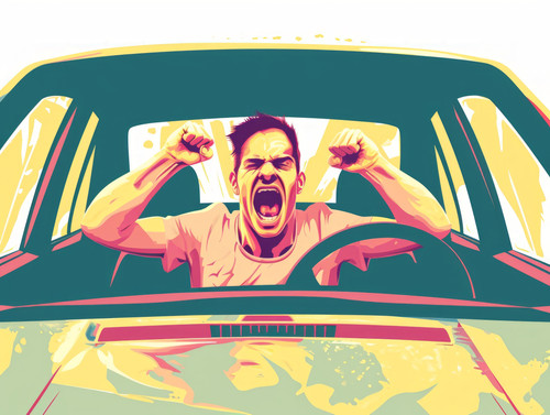 pastel colors white background isolated Angry male driver scream looking out of car illustration ar .jpg
