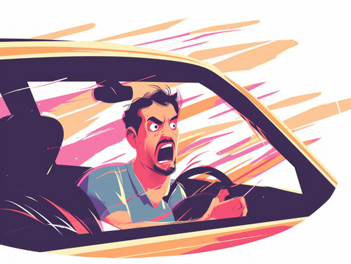 pastel colors white background isolated Angry male driver scream looking out of car illustration ar .jpg